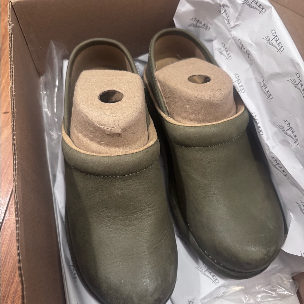 Dansko sage green clogs